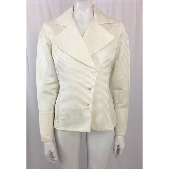 Linda Allard Ellen Tracy Cream Wool Blend Light Weight Textured Jacket Blazer 6 - Picture 1 of 5